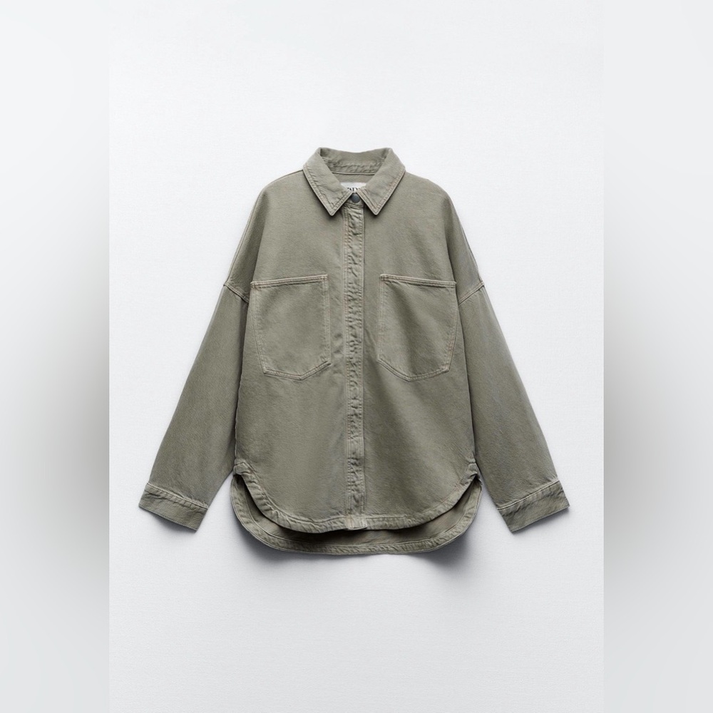 Zara Khaki Oversized Overshirt size S